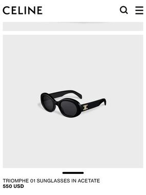 Celine Black Oval Acetate Sunglasses with Gold Triomphe Detail